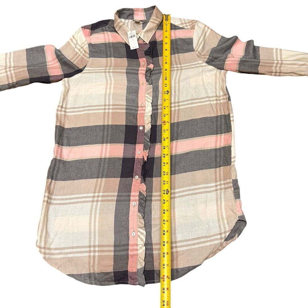 NEW AERIE SZ M LONG TUNIC STYLE BUTTON UP FLANNEL SHIRT PLAID TOP - Picture 7 of 9